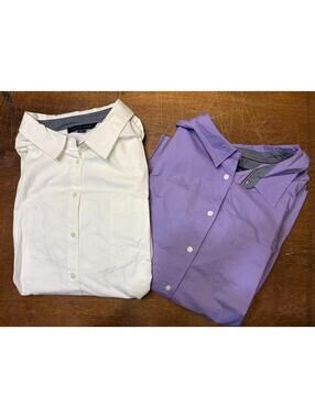 Lot of 2 Womens Tommy Hilfiger Shirts Plus Size 1X Long Sleeve Cotton Purple Wht